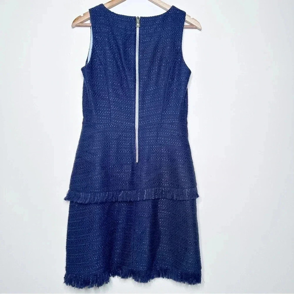 Sail to Sable Navy Tweed Fringed Tiered Sleeveless V-Neck Dress Size 4 - Picture 6 of 10